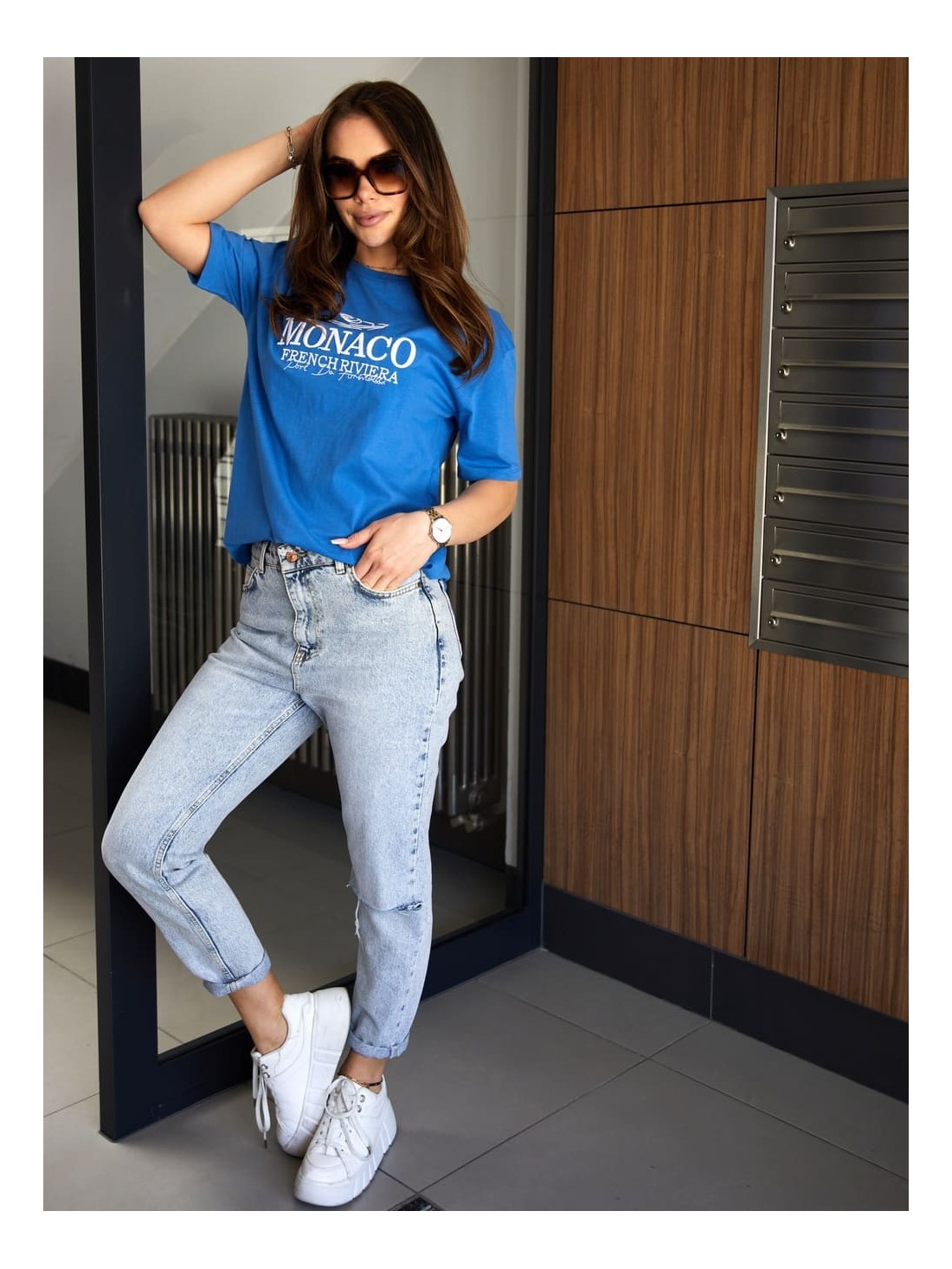 Women\'s denim pants with a slit 70214 - Online store - Boutique